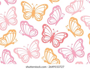 Butterfly pattern soft pastel colors. Yellow, pink, red color