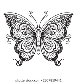 Una mariposa con un patrón de página de color de los remolinos.