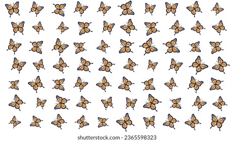 Butterfly pattern vector illustration, flat monarch butterfly pattern background vector art isolated on a white background