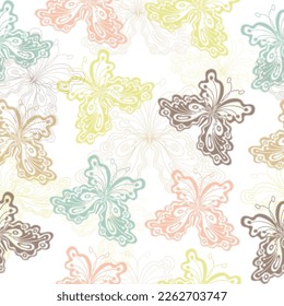 Butterfly pattern. Vector illustration. Multicolored butterflies on a white background.