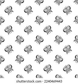 Butterfly pattern5. Cute seamless pattern with butterfly flying up. Cartoon white and black vector illustration.