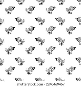 Butterfly pattern8. Cute seamless pattern butterfly with flower. Cartoon white and black vector illustration.