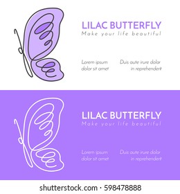 Butterfly with patterns on the wings continuous line drawing element isolated on white background for logo or decorative element. Vector illustration of insect form in trendy outline style.