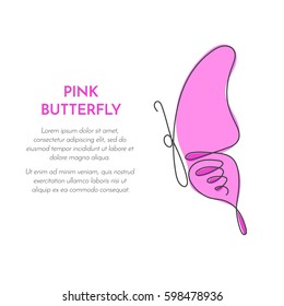 Butterfly with patterns on the wings continuous line drawing element isolated on white background for logo or decorative element. Vector illustration of insect form in trendy outline style.