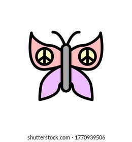 Butterfly, peace icon. Simple color with outline vector elements of flower children icons for ui and ux, website or mobile application