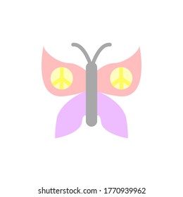 Butterfly, peace icon. Simple color vector elements of flower children icons for ui and ux, website or mobile application