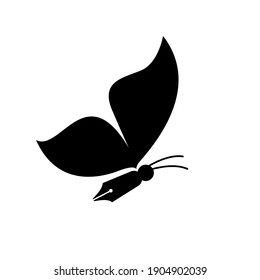 Butterfly pen concept pen with butterfly wings and antenna vector logo icon illustration design