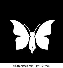 Butterfly pen concept pen with butterfly wings and antenna vector logo icon illustration design