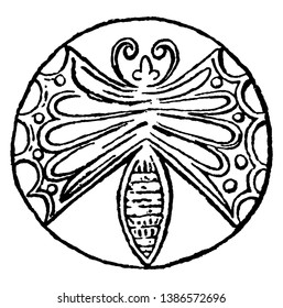 Butterfly Pendant have a antique pattern, vintage line drawing or engraving illustration.