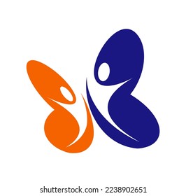 Butterfly People Logo Vector Illustration Icon in white background isolated