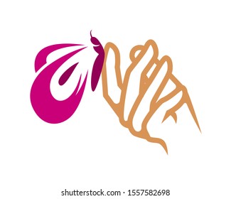 A Butterfly Perched on Hand Illustration