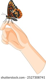 Ein Schmetterling, der auf dem Finger einer Person sitzt