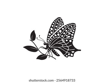 butterfly perched on a plant branch, vector illustration