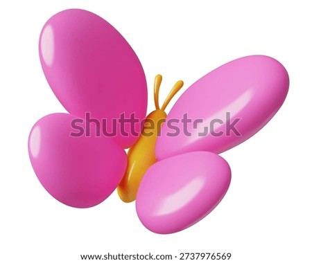 Butterfly pink 3d icon. Cute minimal spring vector illustration isolated on white background. 