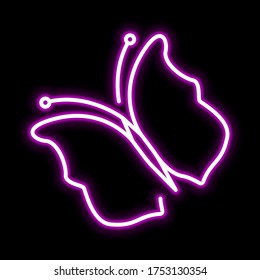 Butterfly pink glowing neon ui ux icon. Glowing sign logo vector