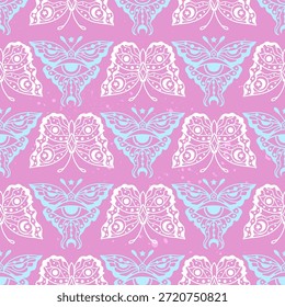 Schmetterling rosa Muster. Lineart, Vektorgrafik. Zauberhaftes Himmelszaubersymbol. handgezeichnet