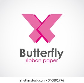 Butterfly of pink ribbon abstract vector and logo design or template beautiful business icon of company identity symbol concept
