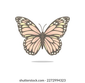 Butterfly pink and yellow colors, vector design for fashion, card, poster and wall art prints, hand drawn