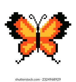 Butterfly pixel art, 8bit butterfly, illustration of spring butterflies on white background