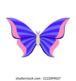 Butterfly in pixel art style on white background.