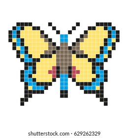 Butterfly, pixel art style. Vector illustration