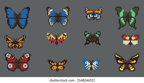 butterfly pixel set.collection of butterflies icons.8 bits of butterfly.