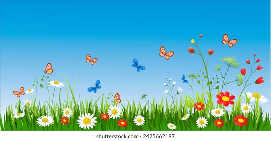 BUTTERFLY PLANTS AND FLOWERS VECTOR 