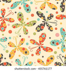 Butterfly and poka dot. Vector seamless pattern. EPS 10 vector illustration.