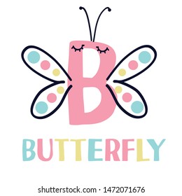 butterfly polka color text girl tee illustration art vector