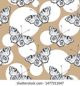 Butterfly and polka dot. Vector illustration of seamless pattern. 