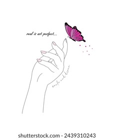 butterfly posing on the palm of a pretty woman
