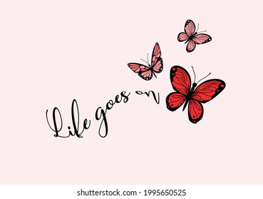 butterfly positive lettering hand drawn design