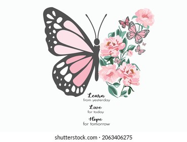 butterfly and positive quote hand drawn design