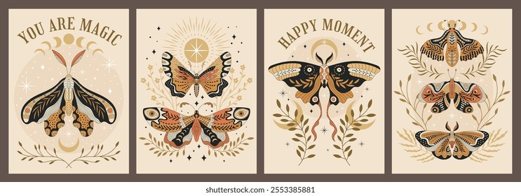 Butterfly poster. Decorative placards with beautiful flying butterfly recent vector templates with place for text