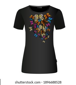 Butterfly print on the T-shirt. Vector illustration