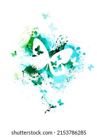 Butterfly print from paint blots. green butterflies. Vector illustration