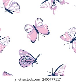 butterfly print pretty pink purple seamless vector print for girls baby teen fashion gift home and stationary repeat pattern girly cute spring autumn