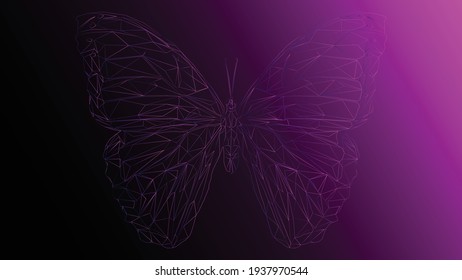 Butterfly In Purple Gradiant Wireframe Vector Line Art 