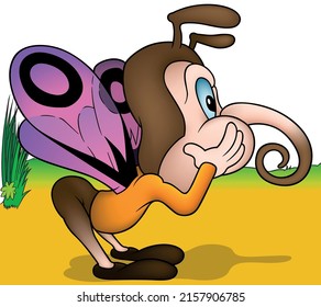 Butterfly with Purple Wings from Profile - Colored Cartoon Illustration with Background, Vector