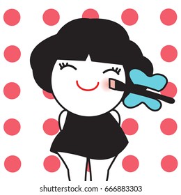 A Butterfly Putting Blush On A Cute Girl Concept Card Character illustration