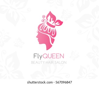 Butterfly queen logo. Abstract design concept for beauty salon, massage, cosmetic, spa, model or fashion business. Vector logo design template.