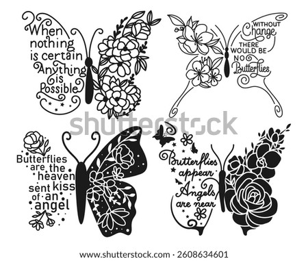 Butterfly quotes hand drawn vector
