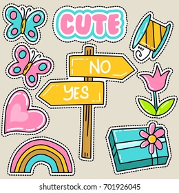 Butterfly, rainbow, gift box sticker patch.  Gift set of cute patch.
