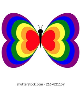 Butterfly with rainbow heart wings on white background