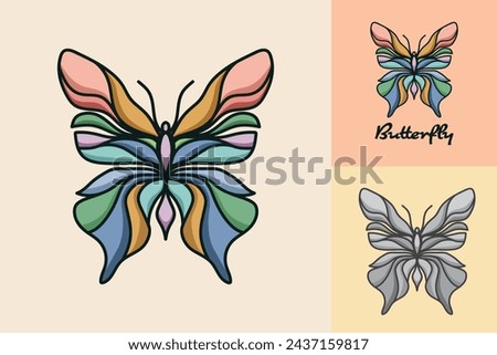 A butterfly with a rainbow pattern on its wings. The butterfly is surrounded by a yellow background. The butterfly is the main focus of the image