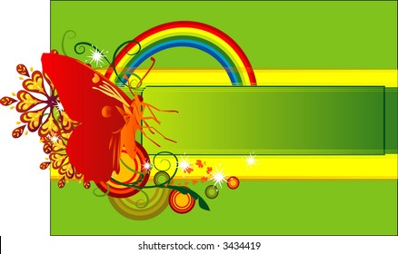 Butterfly And Rainbow Retro Banner