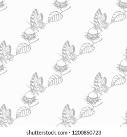 butterfly and rambutan tropical fruit seamless pattern