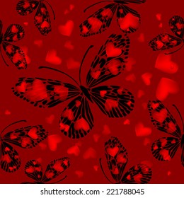 Butterfly of red hearts. seamless background. Vector 