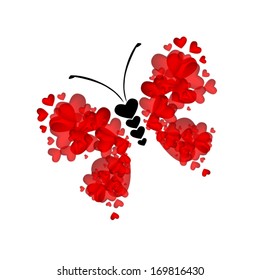 Butterfly of red hearts. Vector