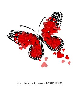 Butterfly of red hearts. Vector